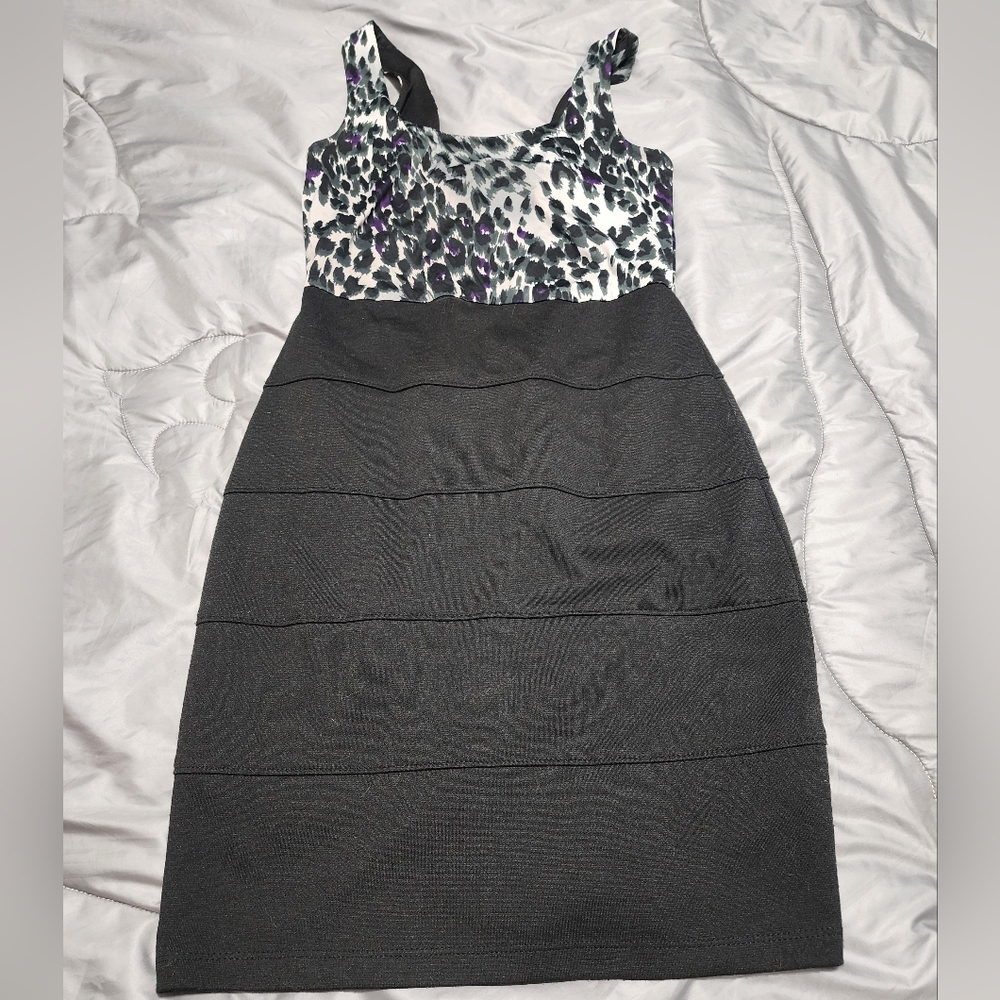 Charlotte Russe black/animal print body con dress. EUC. Women's medium.